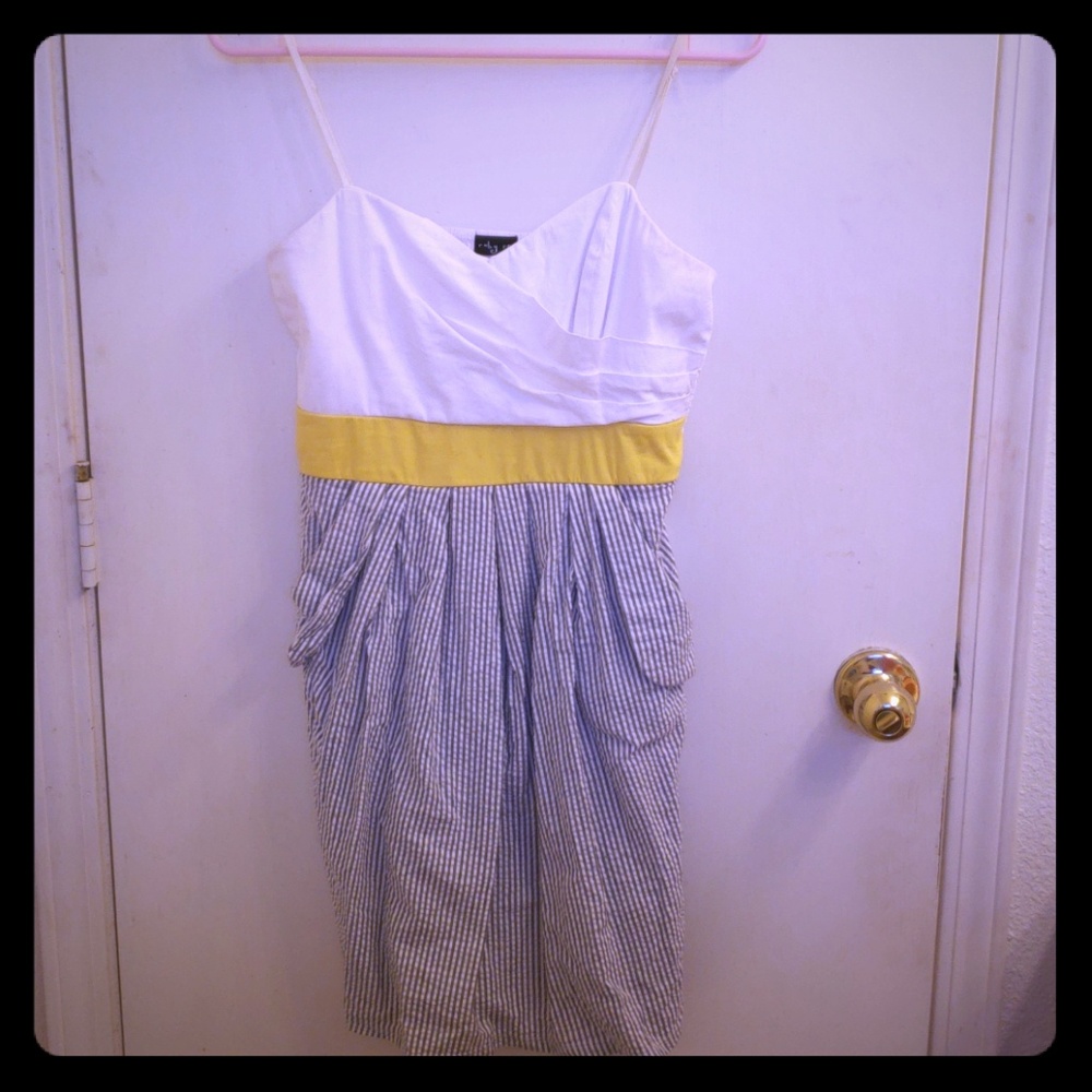 Ruby Rox juniors, Yellow, white spring dress